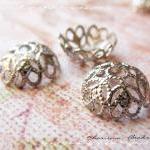 6 Silver Brass Bead Cap, Fl..