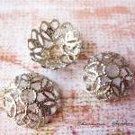 6 Silver Brass Bead Cap, Fl..
