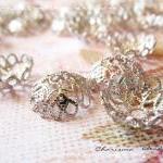 6 Silver Brass Bead Cap, Fl..