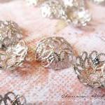 6 Silver Brass Bead Cap, Fl..