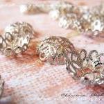 6 Silver Brass Bead Cap, Fl..