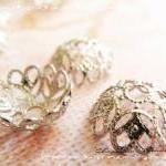 6 Silver Brass Bead Cap, Fl..