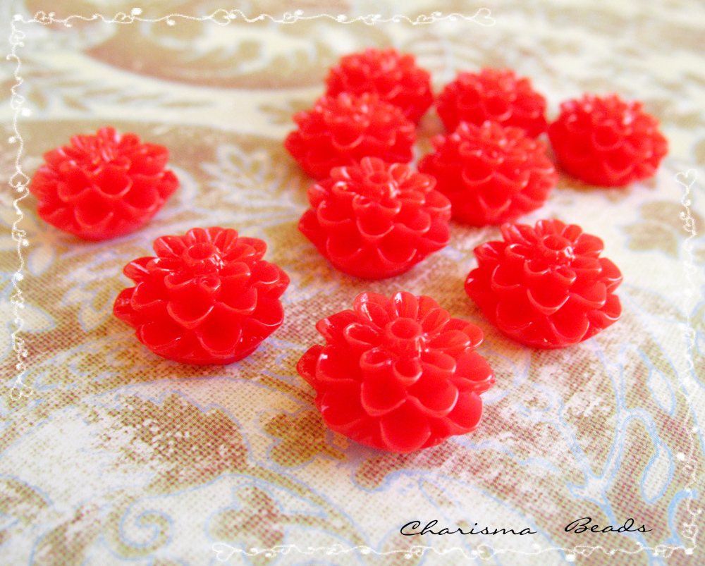 6 Resin Chrysanthemum Flower Cabochons Accessory 15x8mm