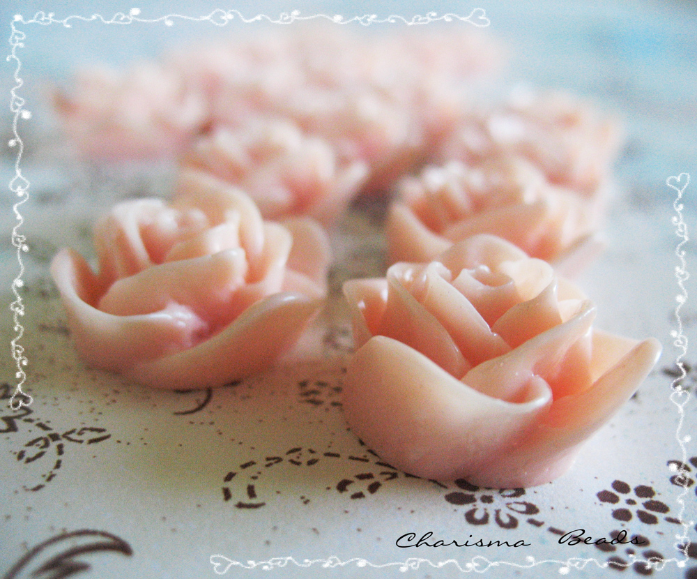 6 Resin Roses Cabochons Flower Accessory 22x22x12mm
