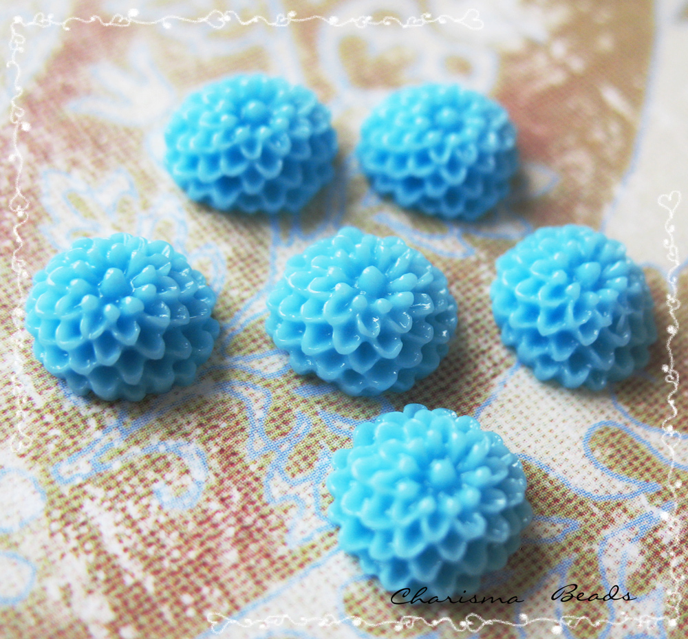 6 Resin Chrysanthemum Mum Flower Cabochons Accessory 10x4.5mm