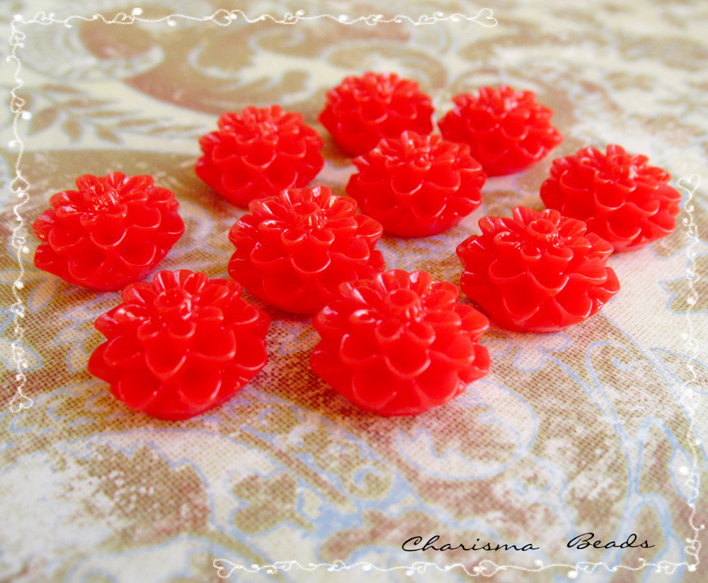 12 Resin Chrysanthemum Flower Cabochons Accessory 15x8mm