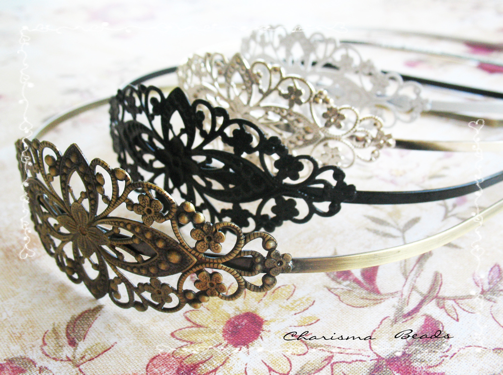 2 Vintage Filigree Antique Brass Blank Metal Headbands 35x78mm ---you choose the color and how many---