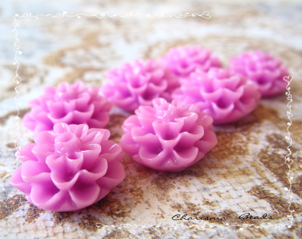 6 Resin Chrysanthemum Flower Cabochons Accessory 15x8mm