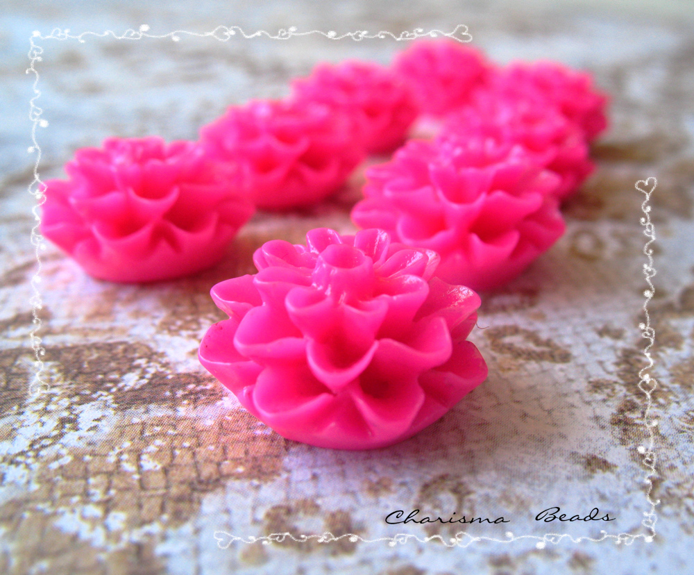 6 Resin Chrysanthemum Flower Cabochons Accessory 15x8mm