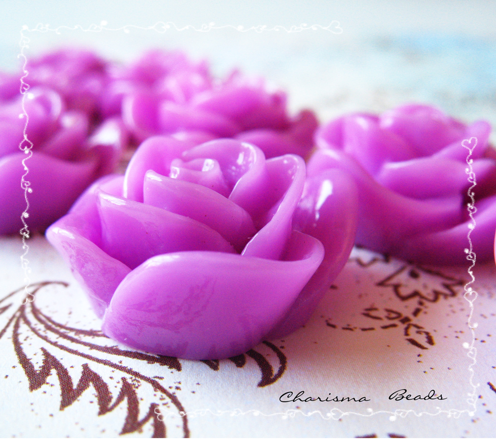 6 Resin Roses Cabochons Flower Accessory 22x22x12mm