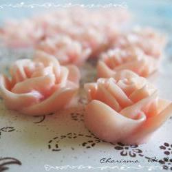 6 Resin Roses Cabochons Flower Accessory 22x22x12mm