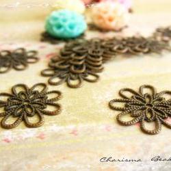6 Brass Vintage Filigree Caps - Connectors Findings Flower, 18mm