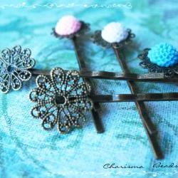 12 Filigree Bobby Pins Hair ornaments Antique Bronze, Round, 16x54mm, Hole: 1mm