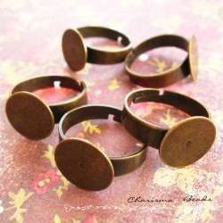 12 Adjustable Antique Bronze Brass Ring Shanks with a Blank Base 3-4.5mm wide, 18mm diam, Base 12mm diam