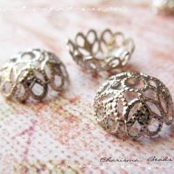 6 Silver Brass Bead Cap, Flower, 12mm in diameter, Hole: 2.3mm