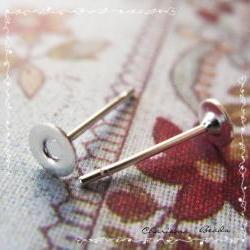 12pcs/6 pairs Earstud Components -Earring Posts- Brass Head and Stainless Steel Pin, Flat Pad Head 4mm, 10mm long