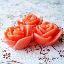 12 Resin Roses Cabochons Flower Accessory 22x22x12mm