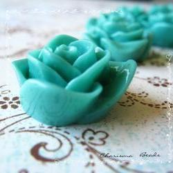 6 Resin Roses Cabochons Flower Accessory 22x22x12mm